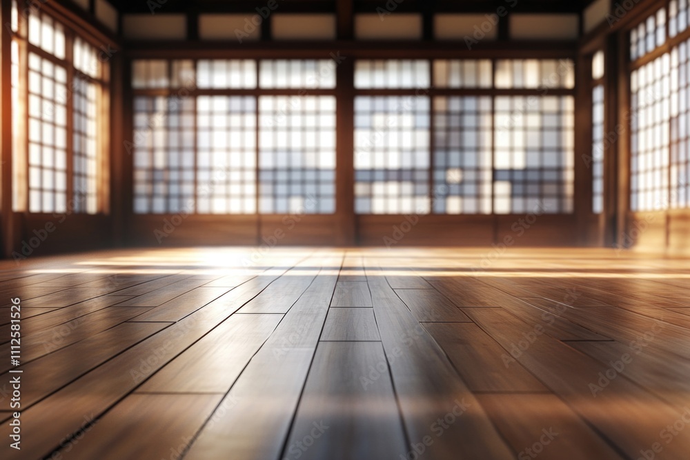An empty room with wooden floors and large windows, suitable for a minimalist interior or architectural concept An empty room with wooden floors and large windows, suitable for a minimalist interior or architectural concept