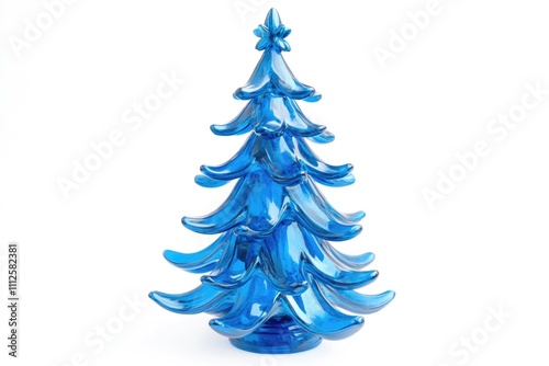 Christmas decoration featuring a blue glass tree on a white background