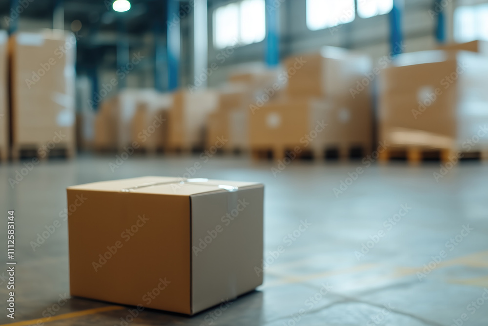Warehouse or storehouse with boxes for goods and parcels delivery.
