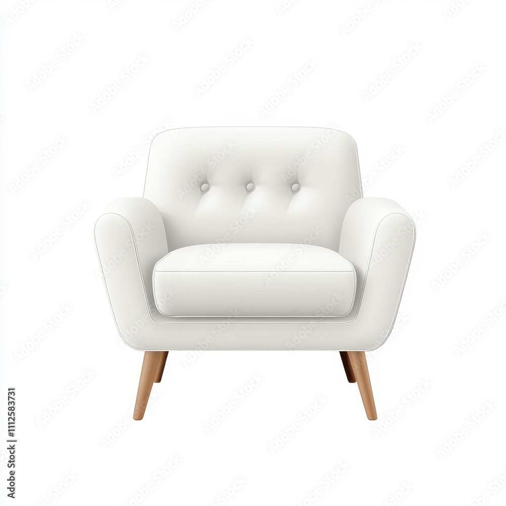 Stylish white armchair with wooden legs, perfect for modern interior designs. isolated on white background. Stylish white armchair with wooden legs, perfect for modern interior designs. isolated on white background.