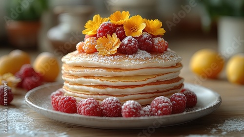 Wallpaper Mural Decadent Raspberry Pancake Stack with Edible Flowers Torontodigital.ca