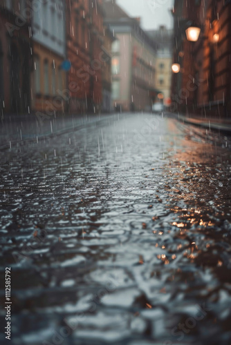 rainy day on the city street Generative AI