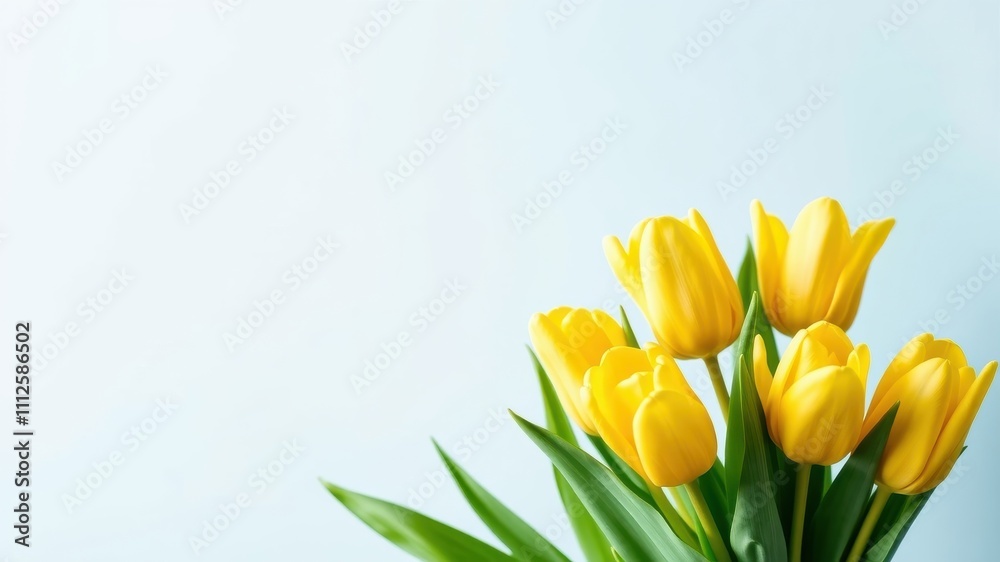 A delicate bouquet of yellow tulips against a soft blue backdrop, symbolizing springtime joy and fresh beginnings. A delicate bouquet of yellow tulips against a soft blue backdrop, symbolizing springtime joy and fresh beginnings.