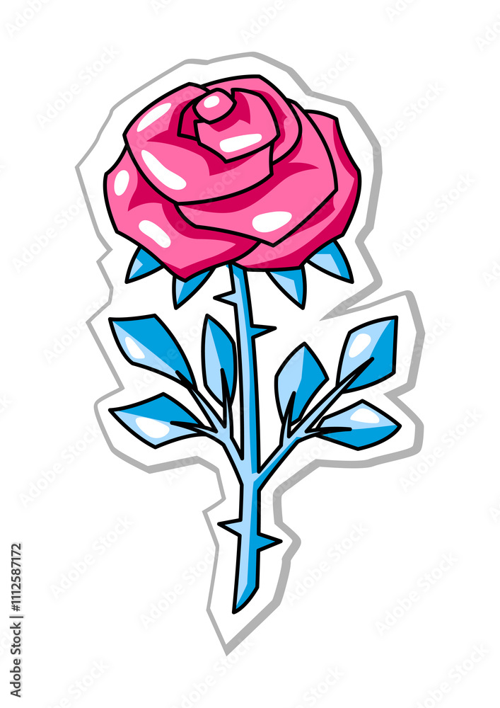 Fototapeta premium Rose flower for Valentine Day. Holiday romantic sticker and love symbol.