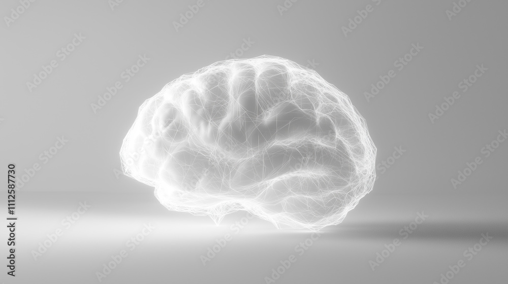 Minimalistic white brain with digital links on gray backdrop
Minimalistic white brain with digital links on gray backdrop