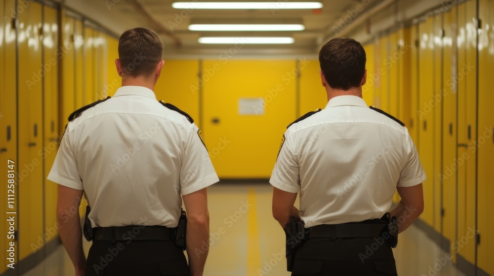 Obraz premium Security Officers in Yellow Corridor at International Border