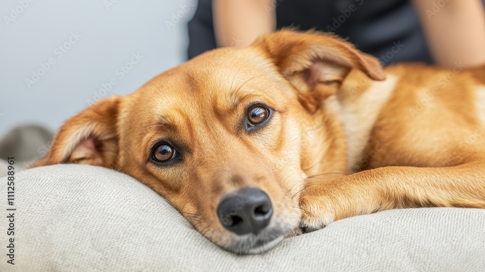 Emergency Pet Shelter Concept, Comforting Dog in Emergency Shelter Environment with Staff Providing Support