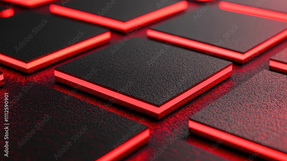 A close-up view of textured black panels with glowing red edges, creating a modern, high-tech aesthetic suitable for gaming or futuristic designs. A close-up view of textured black panels with glowing red edges, creating a modern, high-tech aesthetic suitable for gaming or futuristic designs.