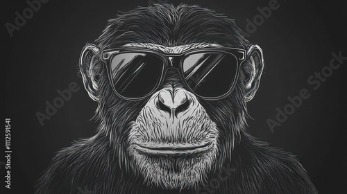 Cool Chimp in Shades: A Monochromatic Portrait photo