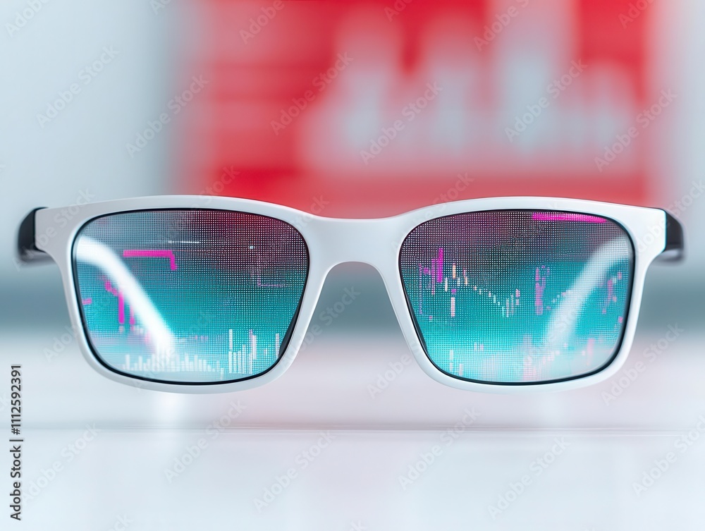 Detailed view of a smart eyewear device, displaying realtime information via augmented reality Detailed view of a smart eyewear device, displaying realtime information via augmented reality