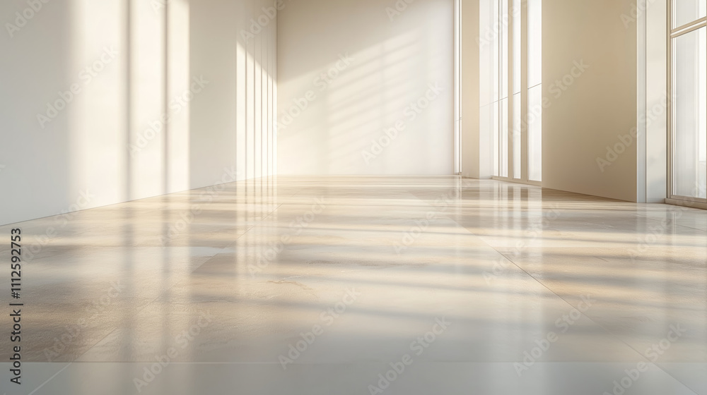 Fototapeta premium Abstract beige studio background for product presentation. Empty room with shadows and lights.