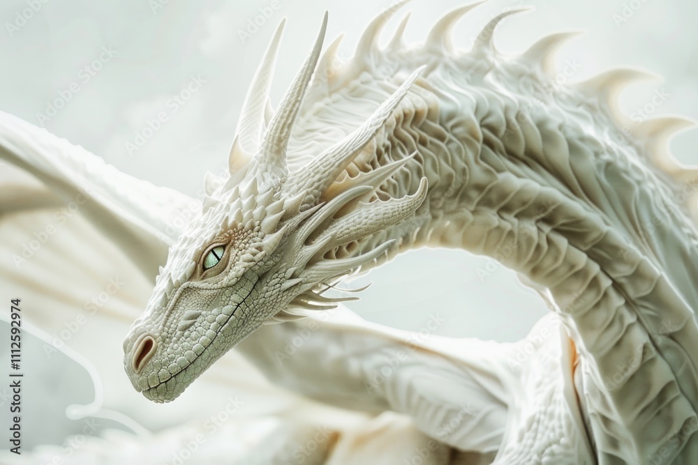 Fototapeta premium A detailed view of a white dragon statue, perfect for fantasy or mythology-themed projects