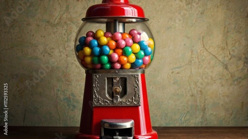 Old fashioned gumball machine with colorful gumballs, retro, vintage, candy, dispenser, antique, bubblegum