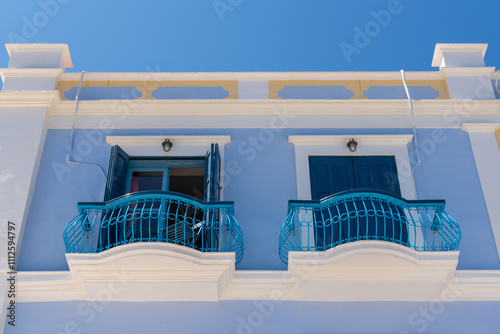 Obraz na płótnie Colorful facade of the Greek building on Symi island. Greece w salonie