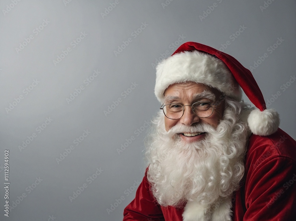 Santa Claus smiling warmly against a blank backdrop Santa Claus smiling warmly against a blank backdrop