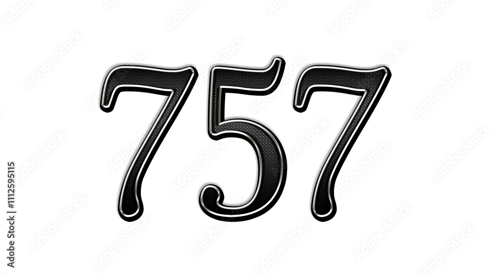 black metal 3d design of number 757 on white background. black metal 3d design of number 757 on white background.