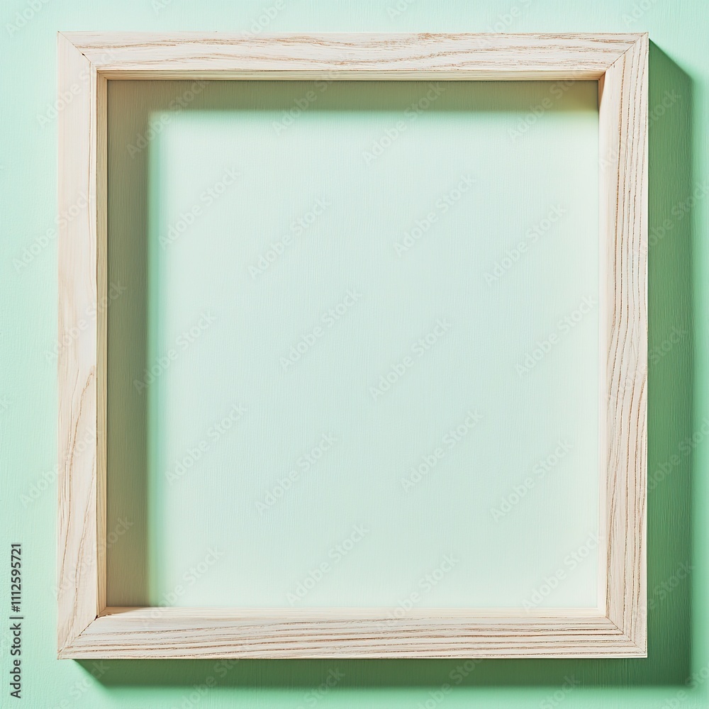 Fototapeta premium Wooden frame on mint background with ample space for text.