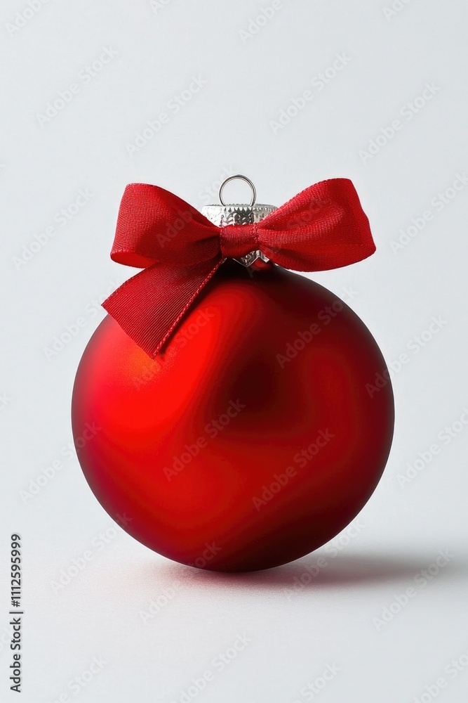 A decorative red Christmas ornament with a ribbon or fabric bow on top, perfect for holiday decorating A decorative red Christmas ornament with a ribbon or fabric bow on top, perfect for holiday decorating