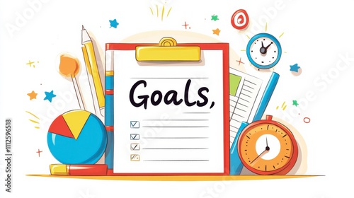 Colorful Stickers Highlighting Goals in Cartoon Style