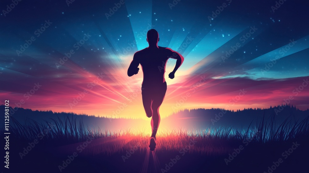 Dynamic Runner in Abstract Vibrant Background Illustration Dynamic Runner in Abstract Vibrant Background Illustration