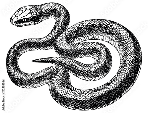 Snake Detailed Vintage Engraving Illustration on White Background with Intricate Texture Classic Reptile Art Antique Style Serpent Graphic Vintage Wildlife Design