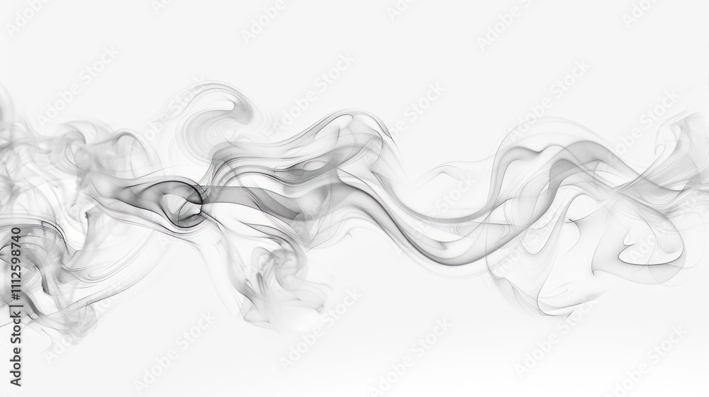 A realistic depiction of soft black smoke swirling on a white background. A realistic depiction of soft black smoke swirling on a white background.
