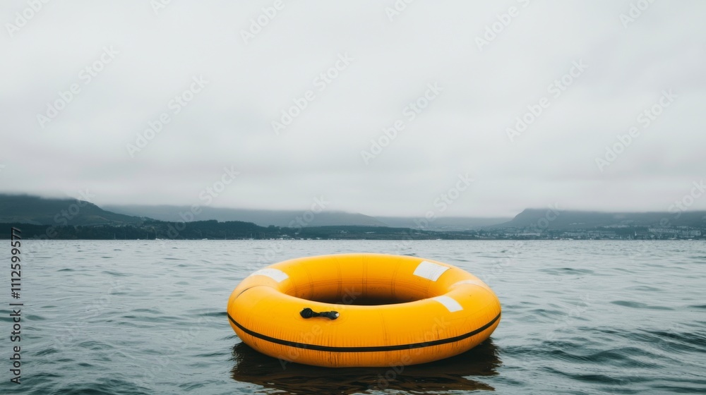 Lonely Yellow Float in Overcast Waters Lonely Yellow Float in Overcast Waters