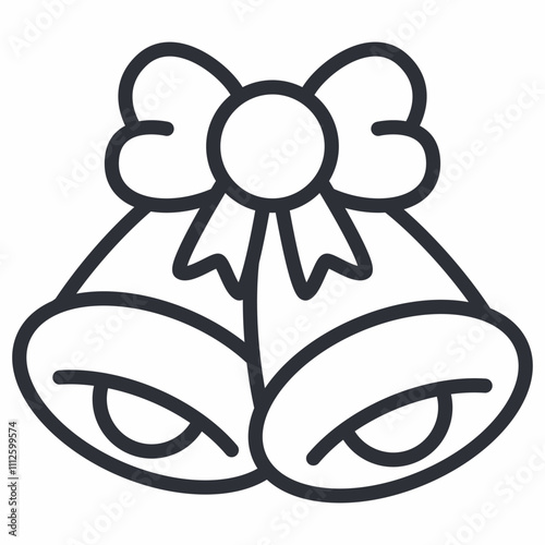 Christmas bells with bow vector line icon isolated on a white background.