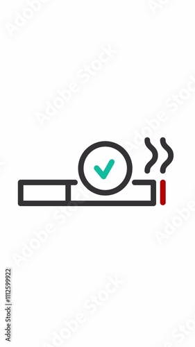 Animated cigarette with green check mark icon.Smoking area line animation.Tobacco control policy. Smoke public zone.alpha channel transparency.High quality 4k footage vertical screen 2160 3840 25fps