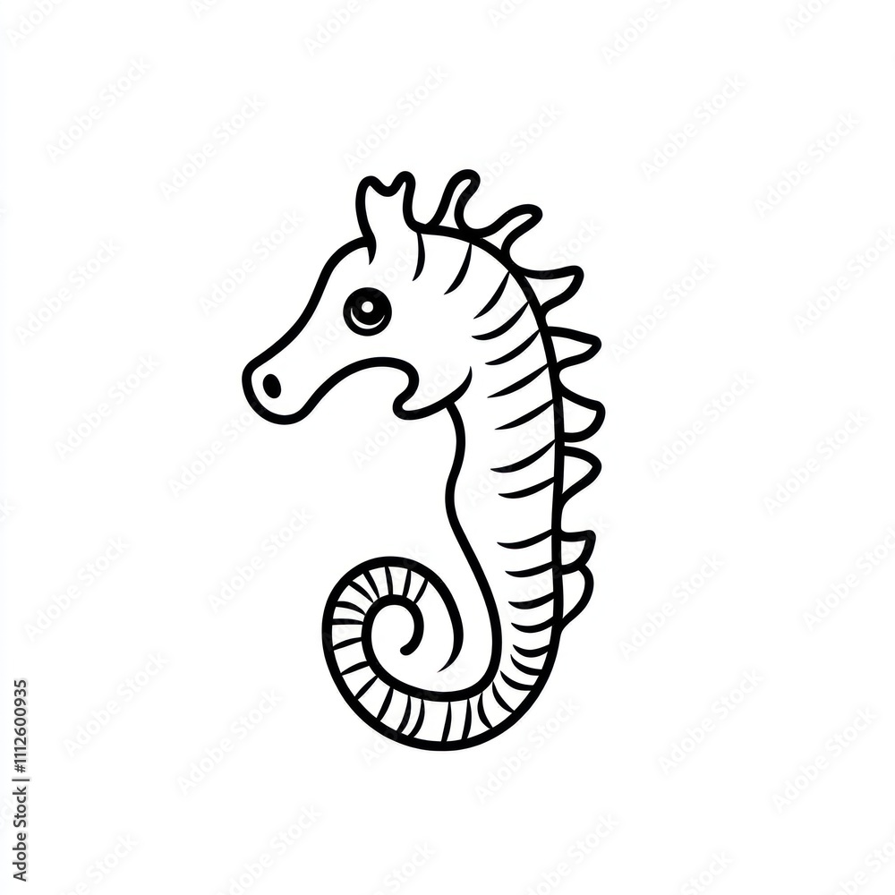 Fototapeta premium Here's a and keyword list for your image.. Cute cartoon seahorse illustration.
