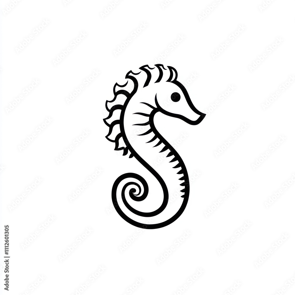 Fototapeta premium Simple Black Line Art Seahorse Illustration.