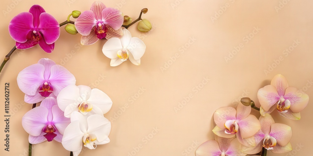 Obraz premium Elegant Orchid Flowers in Pastel Tones on Beige Background