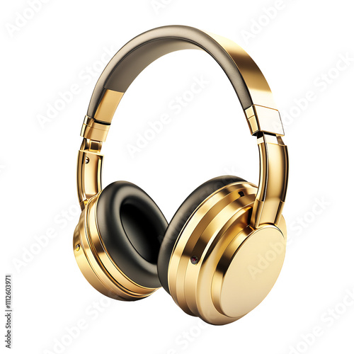 3D Gold Headphones Icon on Transparent Background