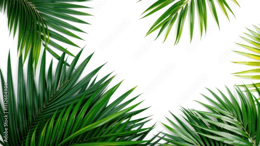 Tropical Palm Leaves Frame with White Background for Summer Design Tropical Palm Leaves Frame with White Background for Summer Design