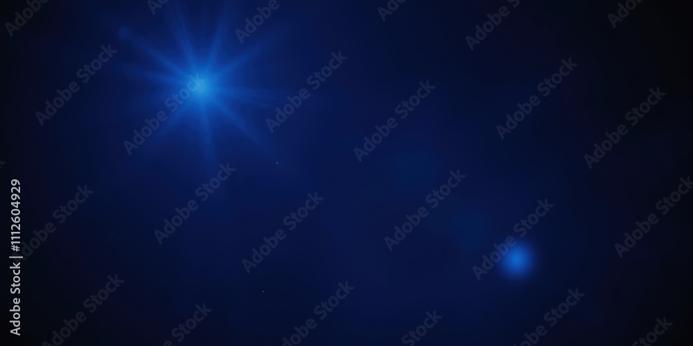 A deep blue background with a bright blue light source creating a starburst effect and lens flares