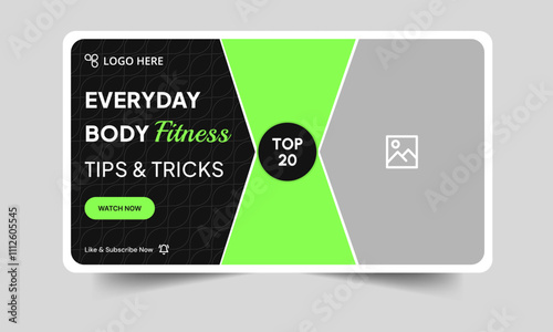 Everyday body building tips and tricks video cover banner design, body fitness and yoga techniques video thumbnail banner design, fully editable vector eps 10 file format