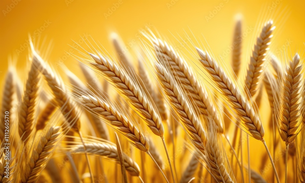 Golden wheat field at sunrise with closeup of sunlit ears Golden wheat field at sunrise with closeup of sunlit ears