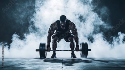 Muscular Athlete Deadlifting Weights with Chalk Dust on White Background 
