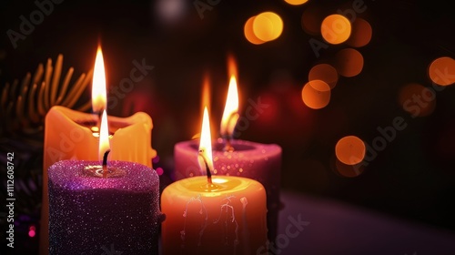 Their soft light creates a contrast against the deep black backdrop, highlighting the delicate dance of the flames.