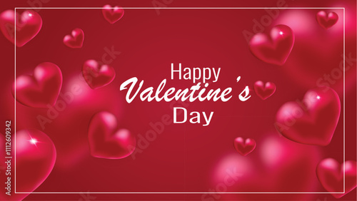 Happy Saint Valentine's day card, red hearts on red background.  Long banner, sale header, voucher template. Magic love creative concept