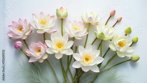 Wallpaper Mural Lotus blossoms against a white backdrop. Top view, flat lay. Torontodigital.ca