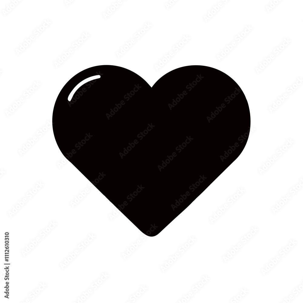 Black heart icon with glossy finish on white background Black heart icon with glossy finish on white background