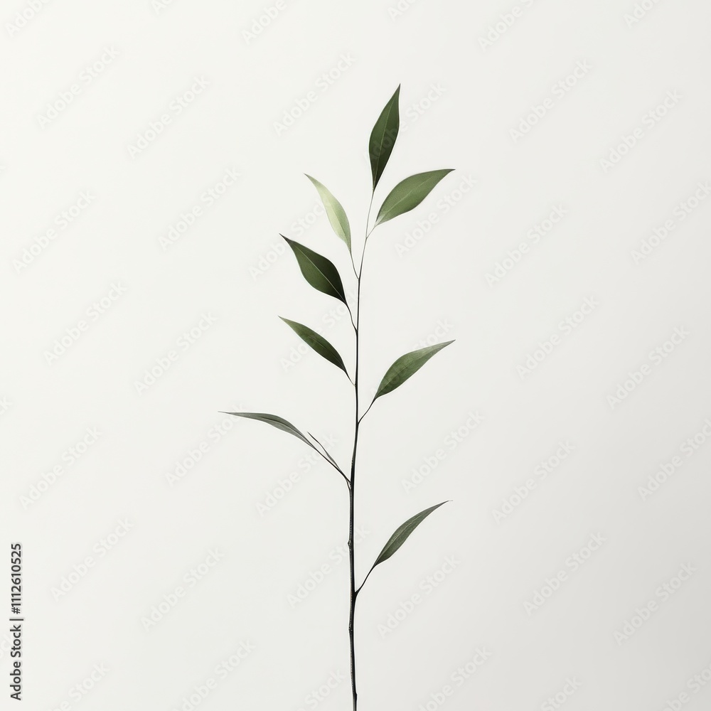 Fototapeta premium A simple green plant with slender leaves against a neutral background, perfect for nature-themed designs and minimalist decor.