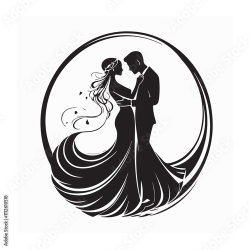 Bride And Groom Logo Vector. Wedding logo design template, marriage couple ceremony symbol vector.