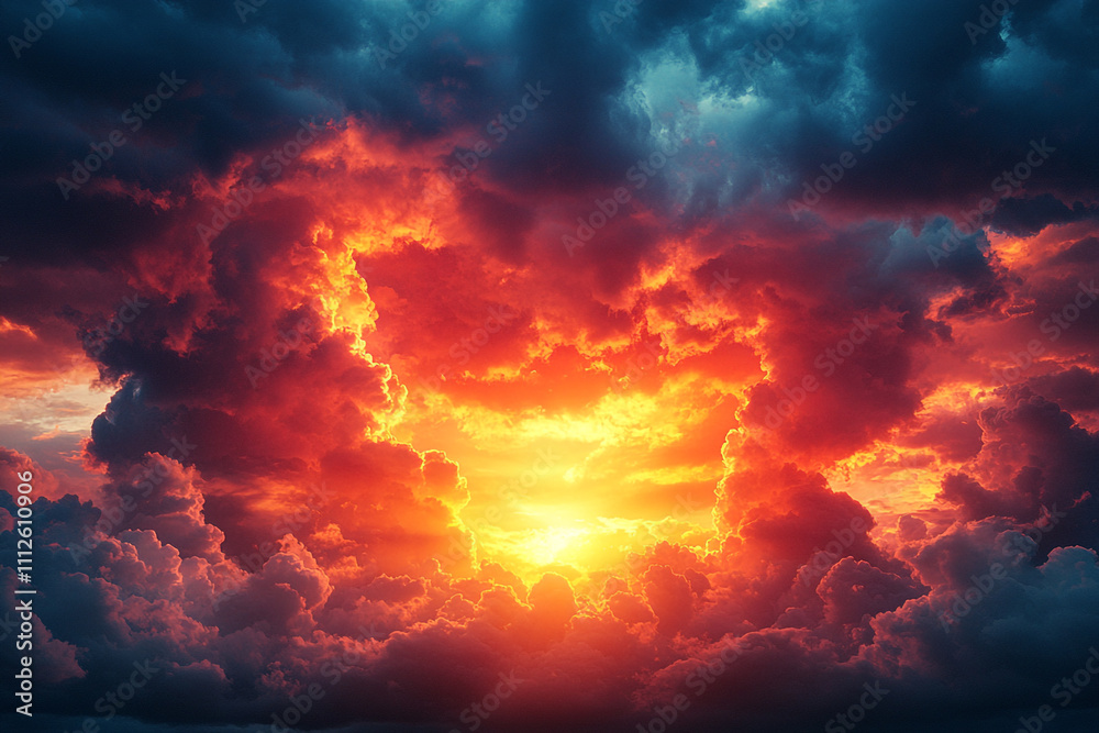 Fototapeta premium Fiery Sunset Sky Dramatic Cloudscape Vivid Colors