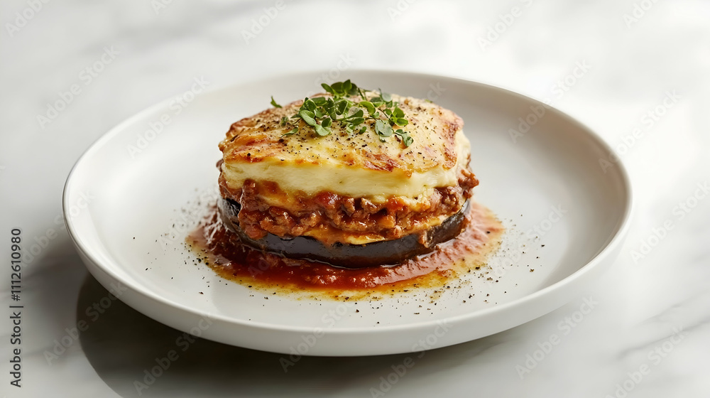 Lamb Moussaka with Charred Eggplant and Bechamel, Greek Main Course Photography Lamb Moussaka with Charred Eggplant and Bechamel, Greek Main Course Photography