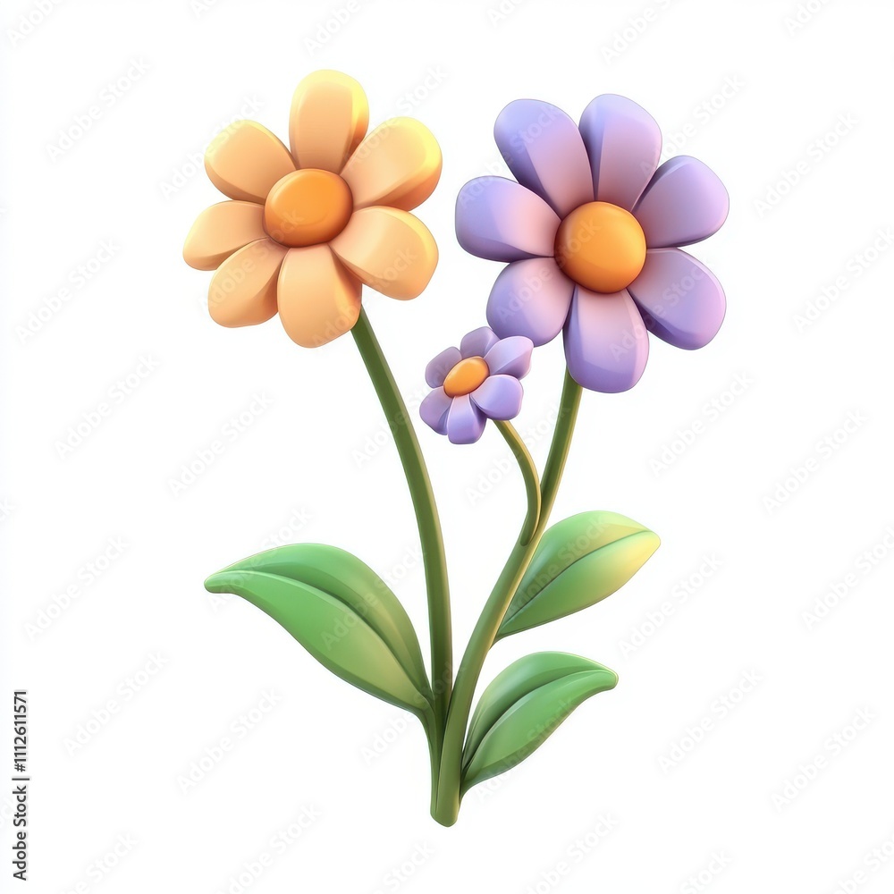 Naklejka premium A vibrant illustration of three colorful flowers with unique petals, perfect for nature-themed projects and designs.