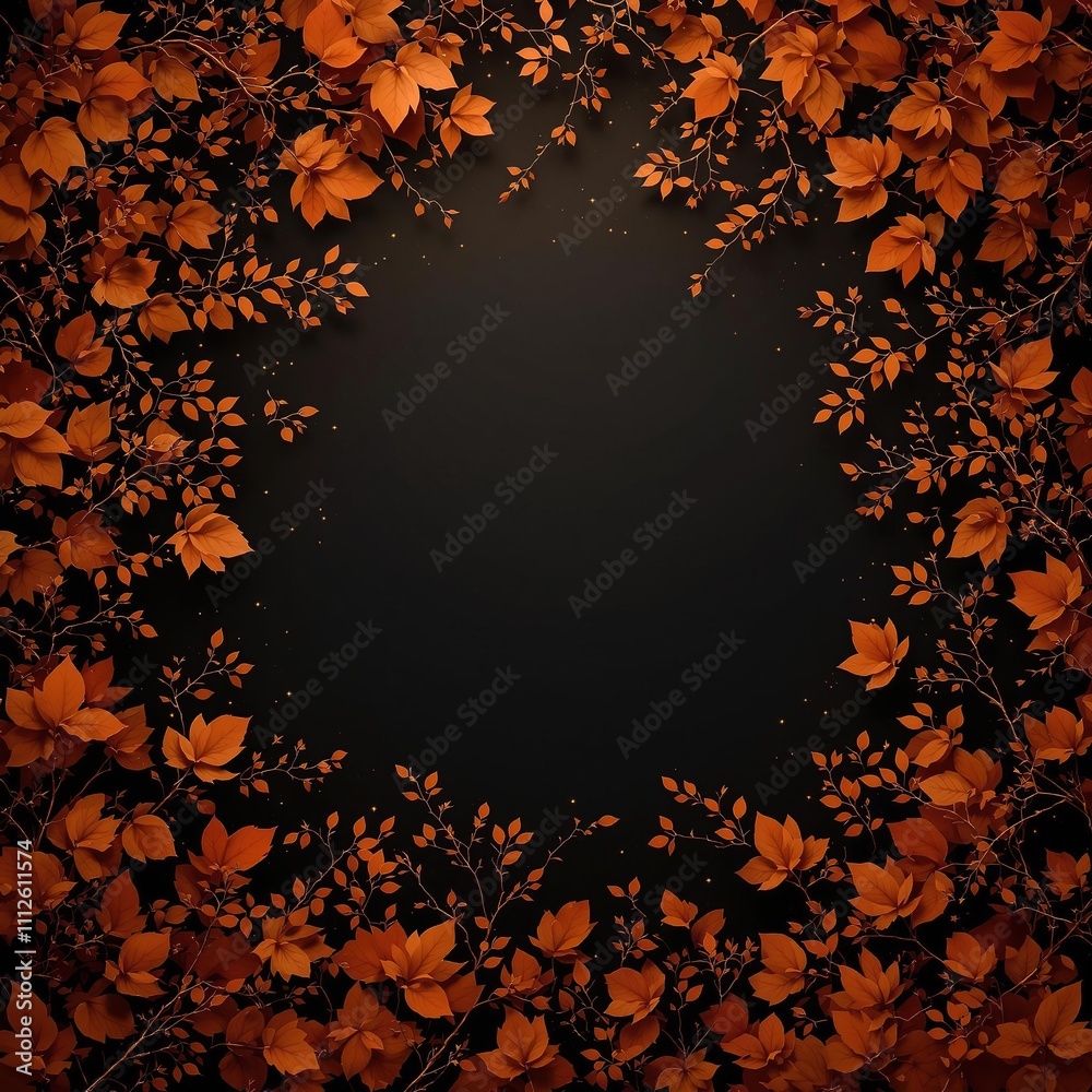 A blanket of orange leaves and twigs against a backdrop of deep black with shining golden accents, tree branches, dark background, earthy tones, natural elements, warm lighting A blanket of orange leaves and twigs against a backdrop of deep black with shining golden accents, tree branches, dark background, earthy tones, natural elements, warm lighting