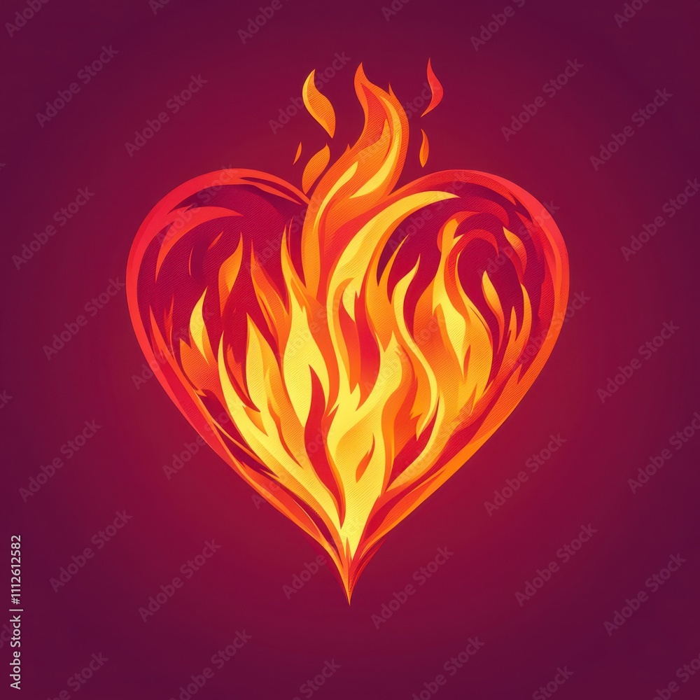 Heart shape fire design, bold and dynamic, flat design illustration Heart shape fire design, bold and dynamic, flat design illustration