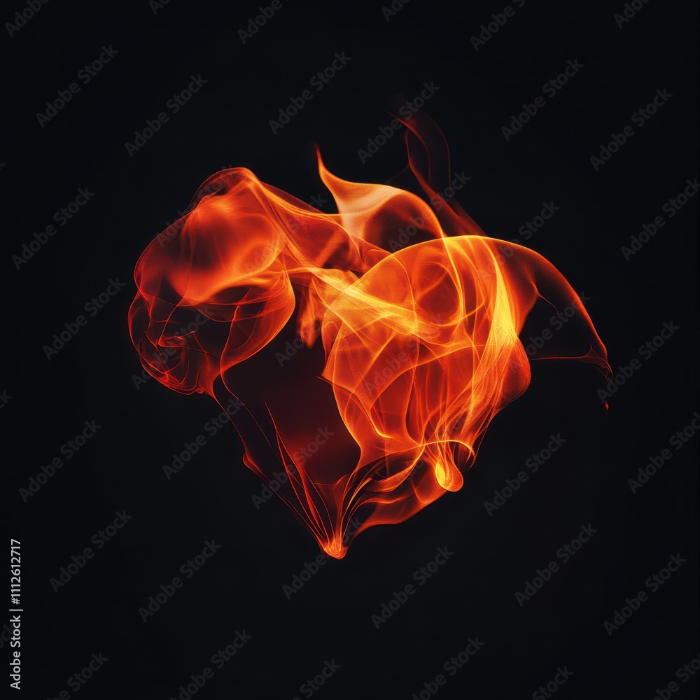 Heart-shaped flames, glowing red and orange fire, black backdrop, passionate graphic. Heart-shaped flames, glowing red and orange fire, black backdrop, passionate graphic.